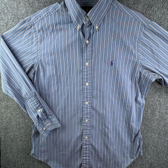 Ralph Lauren Button Up Shirt Long Sleeve Blue Red Striped Classic Fit 15.5 32/33 - Picture 2 of 11